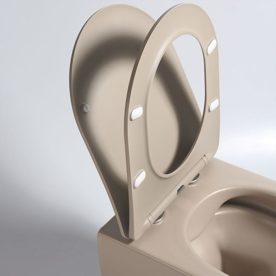 Унитаз подвесной безободковый Vincea Evo VT1-34SMC с тонкой крышкой микролифт, капучино матовый, Цвет производителя: бежевый - фото 5