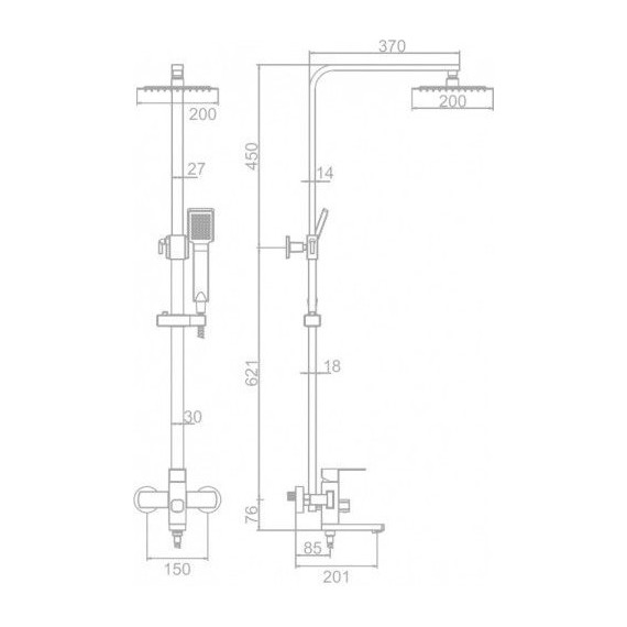 Душевая стойка Zerix KUB-009-J, нержавеющая сталь - фото 3