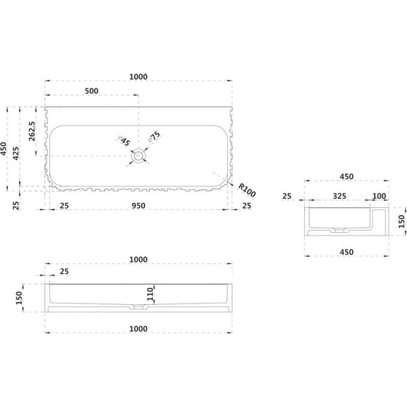 Раковина подвесная Abber Stein 100 см AS2652-1.0, белый матовый - фото 4