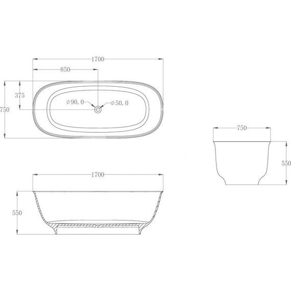 Ванна отдельностоящая Abber Kristall 170x75 см AT9707Onyx, чёрный - фото 5