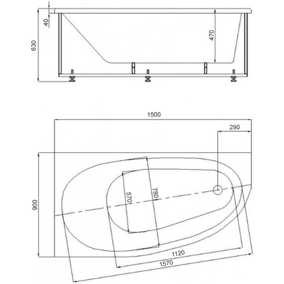 Ванна акриловая Azario Kapris 150x90 см L AV.0002150, Размер - мм: 1500х900 - фото 5