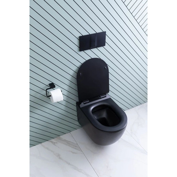 Унитаз подвесной безободковый Aquanet Rimless Cetus-BW BL-102N-WHT 287008 с тонкой крышкой микролифт, чёрный матовый, Цвет производителя: чёрный матовый - фото 17