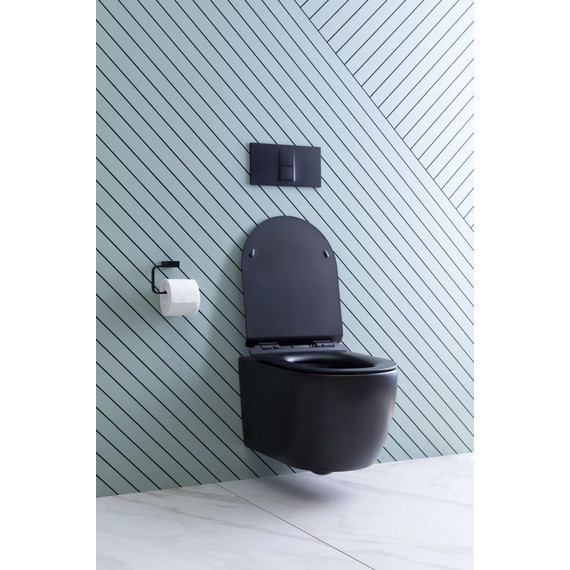 Унитаз подвесной безободковый Aquanet Rimless Cetus-BW BL-102N-WHT 287008 с тонкой крышкой микролифт, чёрный матовый, Цвет производителя: чёрный матовый - фото 18