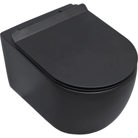 Унитаз подвесной безободковый Aquanet Rimless Cetus-BW BL-102N-WHT 287008 с тонкой крышкой микролифт, чёрный матовый, Цвет производителя: чёрный матовый - фото 2