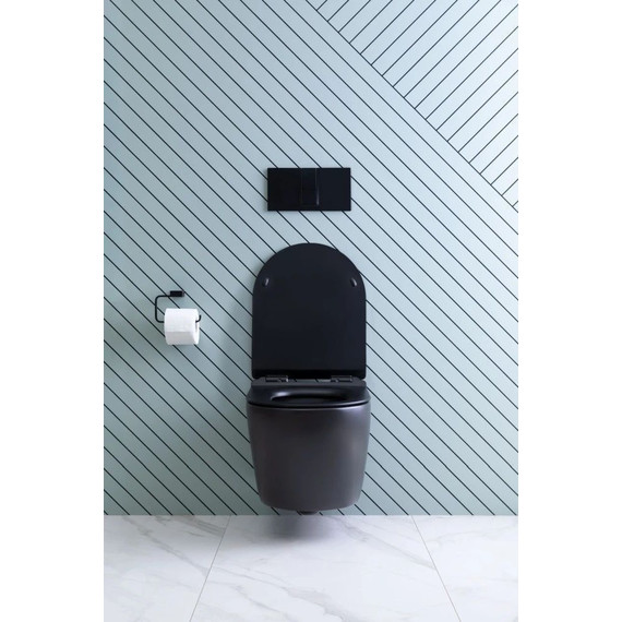 Унитаз подвесной безободковый Aquanet Rimless Cetus-BW BL-102N-WHT 287008 с тонкой крышкой микролифт, чёрный матовый, Цвет производителя: чёрный матовый - фото 21