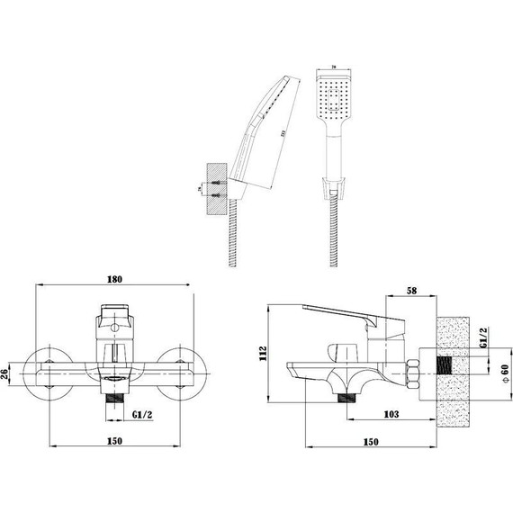 Смеситель для ванны Esko Singapore black SB 54, чёрный матовый - фото 2