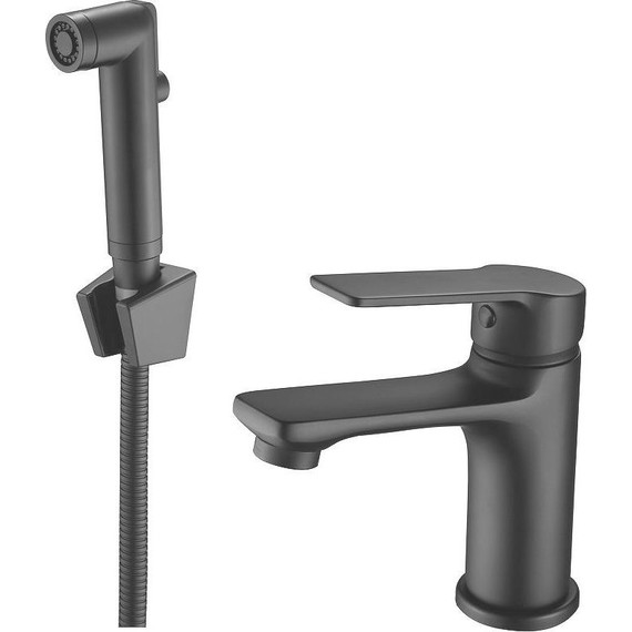 Смеситель для раковины с гигиеническим душем Esko Singapore black SB 27H, чёрный матовый - фото 