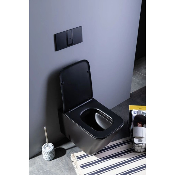 Унитаз подвесной безободковый Aquanet Rimless Tavr-W BL-103N-WHT black 287011 с тонкой крышкой микролифт, чёрный матовый, Цвет производителя: чёрный матовый - фото 18