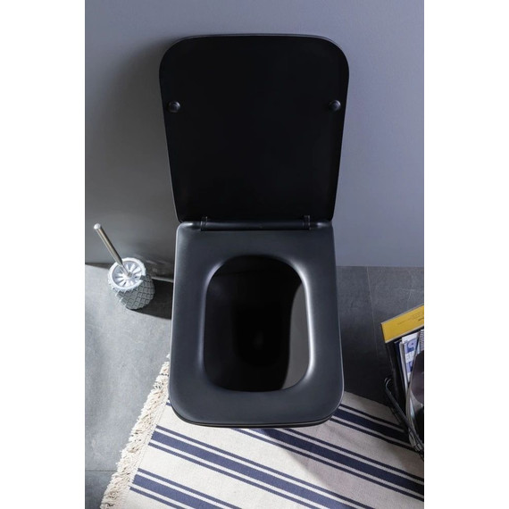 Унитаз подвесной безободковый Aquanet Rimless Tavr-W BL-103N-WHT black 287011 с тонкой крышкой микролифт, чёрный матовый, Цвет производителя: чёрный матовый - фото 19