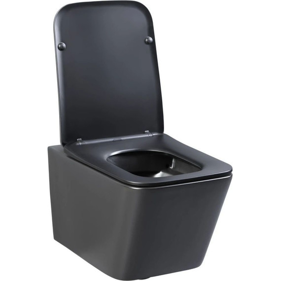 Унитаз подвесной безободковый Aquanet Rimless Tavr-W BL-103N-WHT black 287011 с тонкой крышкой микролифт, чёрный матовый, Цвет производителя: чёрный матовый - фото 2