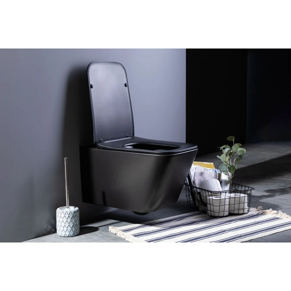 Унитаз подвесной безободковый Aquanet Rimless Tavr-W BL-103N-WHT black 287011 с тонкой крышкой микролифт, чёрный матовый, Цвет производителя: чёрный матовый - фото 21