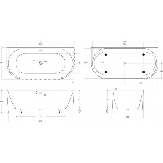 Ванна акриловая BelBagno 170x80 см BB713-1700-800-MATT, белый матовый - фото 2