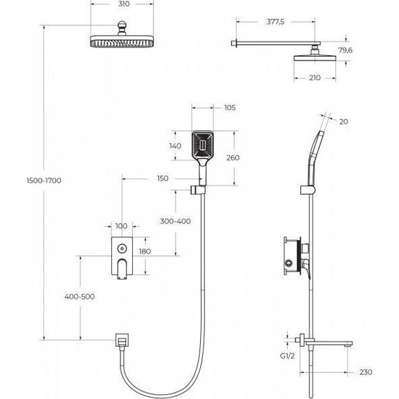 Душевая система для ванна BelBagno DUE-VDSET-CRM - фото, картинка 2 Душевая система для ванна BelBagno DUE-VDSET-CRM - фото 2