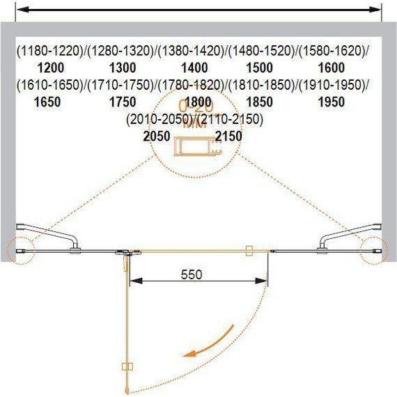 Душевая дверь Cezares 130 см BERGAMO-W-B-13-40+60/30-C-Cr-R, хром/прозрачное - фото 2