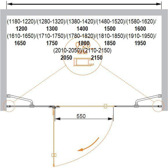 Душевая дверь Cezares 165 см BERGAMO-W-B-13-80+60/40-C-Cr-R, хром/прозрачное - фото 2