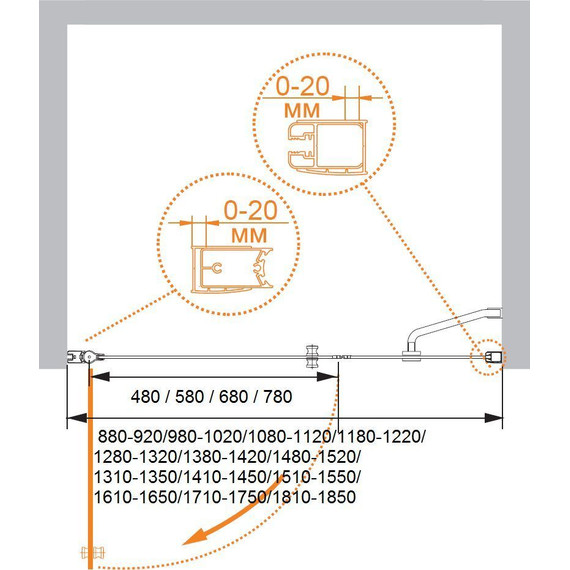 Душевая дверь Cezares 153 см ELENA-W-B-11-100+60-C-Cr, хром/прозрачное - фото 5