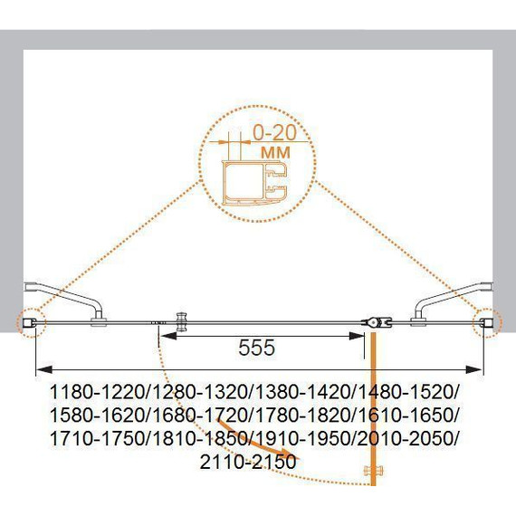 Душевая дверь Cezares 160 см ELENA-W-B-13-40+60/60-C-Cr, хром/прозрачное - фото 6