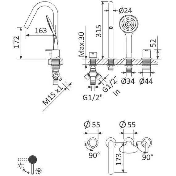 Смеситель для ванны Cezares LEAF-BVDM4-L-NOP, чёрный матовый - фото 6