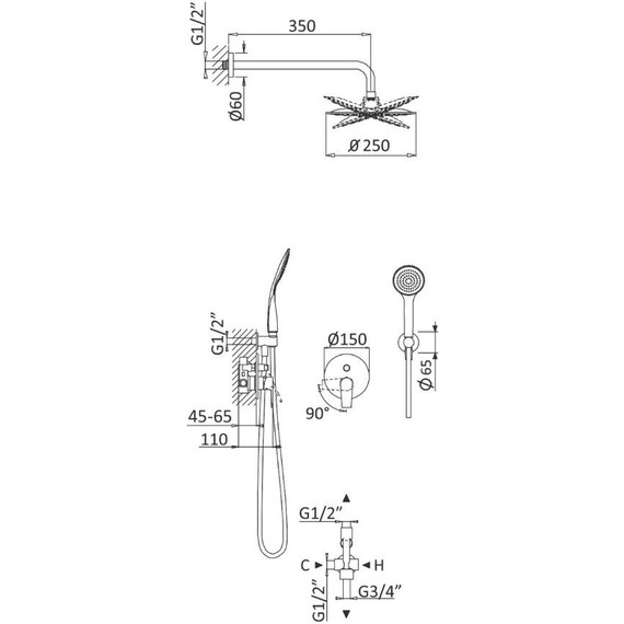 Душевая система для душа Cezares NAUTIC-DSIP-NOP, Цвет производителя: чёрный матовый - фото 5