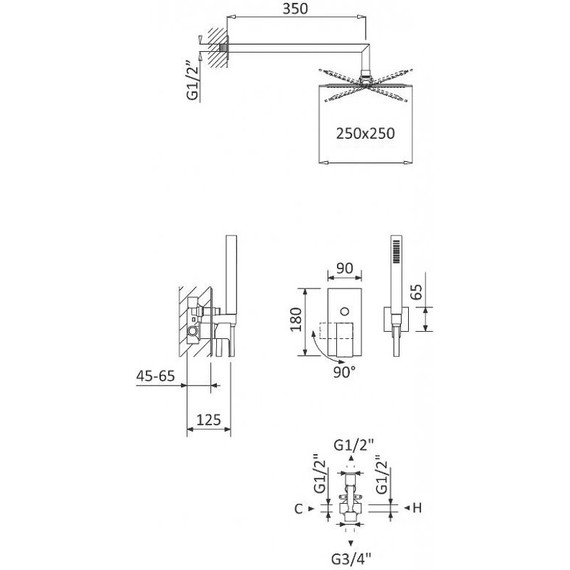 Душевая система для душа Cezares PORTA-DSIPQ-25-01, Цвет производителя: хром - фото 2