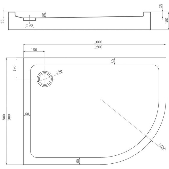 Поддон Veconi 120x80 см TZ55LB-12080-C5 L, чёрный - фото 2