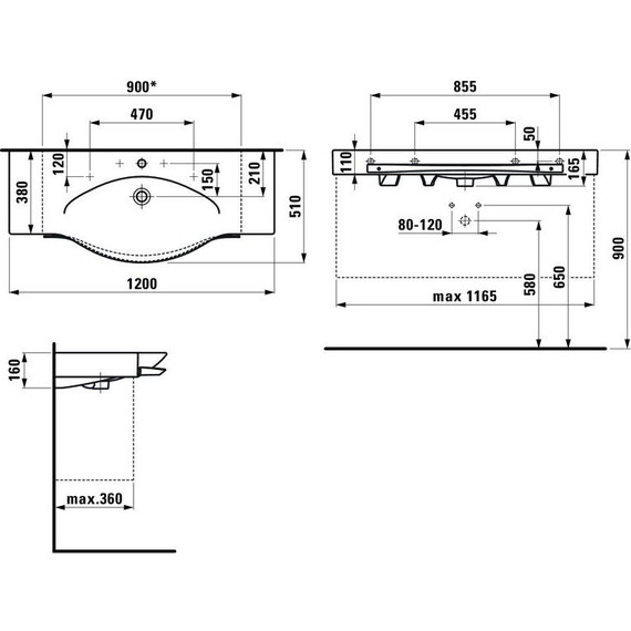 Раковина подвесная Laufen PALACE 120 см 8.1270.4.000.104.1 - фото 3