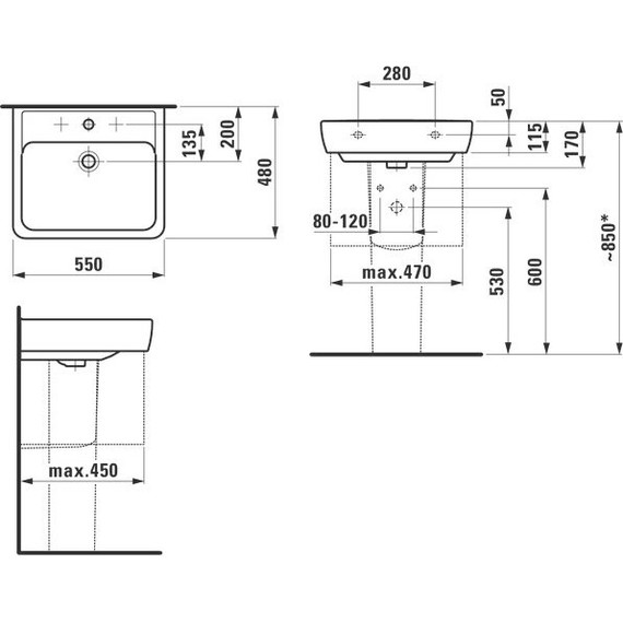 Раковина подвесная Laufen Pro 55 см 8.1895.1.000.104.1 - фото 6