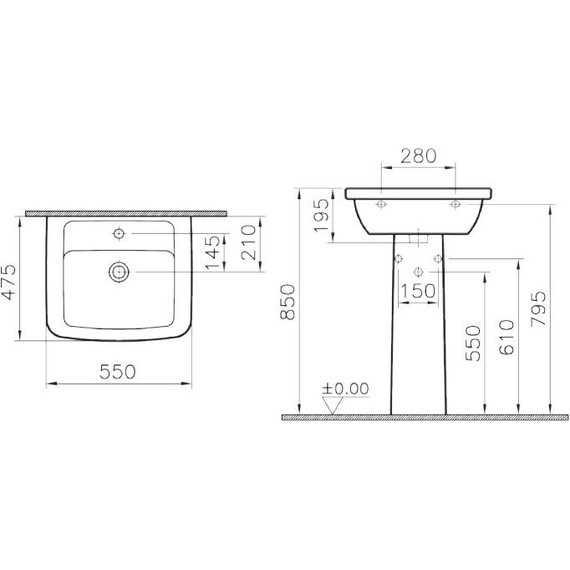 Раковина подвесная с пьедесталом Vitra FORM 300 55 см 9602B003-7650 - фото, картинка 3 Раковина подвесная с пьедесталом Vitra FORM 300 55 см 9602B003-7650 - фото 3