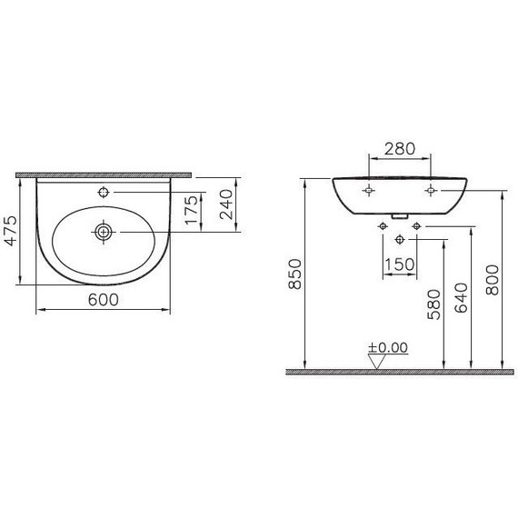 Раковина подвесная Vitra Zentrum 60 см 5786B003-0001 - фото 6
