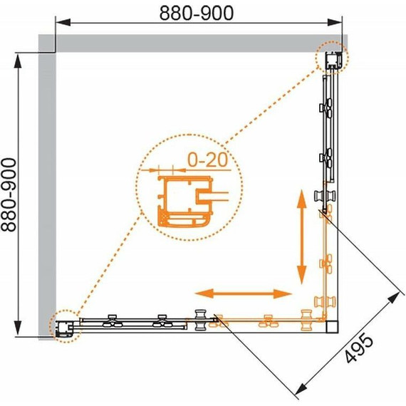 Душевое ограждение Cezares 90х90 см ANIMA-W-A-2-90-C-Cr-IV, хром/прозрачное - фото 4