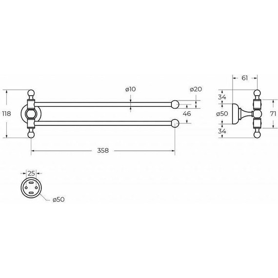 Держатель для полотенца Cezares 39 см APHRODITE-TD09-03/24-M, цвет золото - фото 2