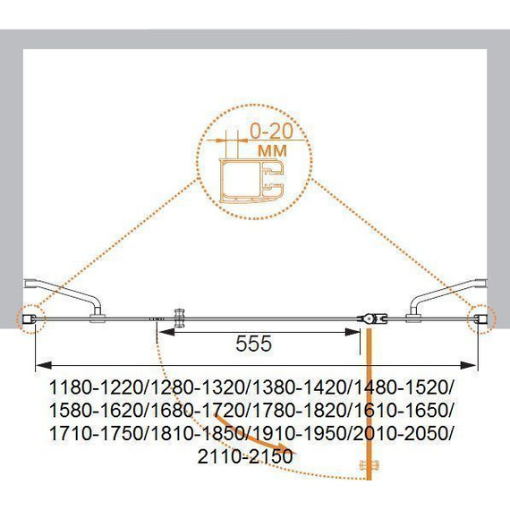 Душевая дверь Cezares 185 см ELENA-W-B-13-80+60/50-C-Cr, хром/прозрачное - фото 6