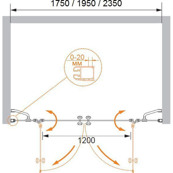 Душевая дверь Cezares 195 см ELENA-W-B-22-200-C-Cr, хром/прозрачное - фото 6