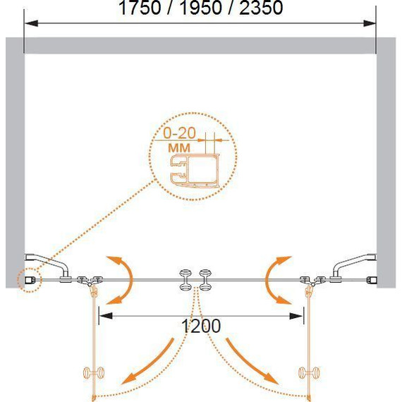 Душевая дверь Cezares 175 см ELENA-W-B-22-180-P-Cr, хром/матовое - фото 7