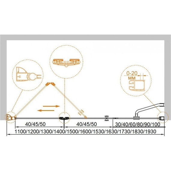 Душевая дверь Cezares 120 см ELENA-W-BS-13-40+40/40-C-Cr, хром/прозрачное - фото 5