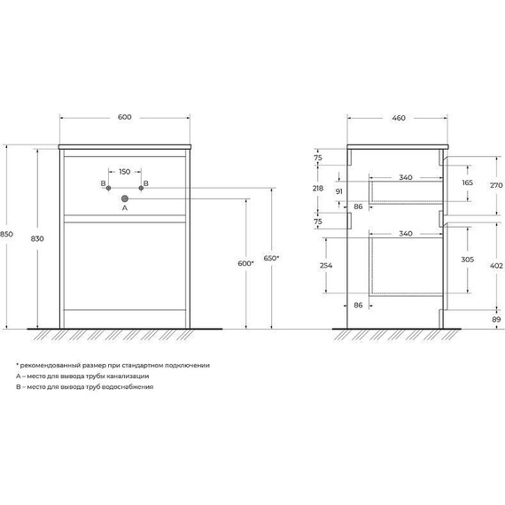 Тумба напольная с раковиной Cezares 60 см KRAFT-600-2C-PIA-BO (раковина BB1923-600) bianco opaco - фото 6