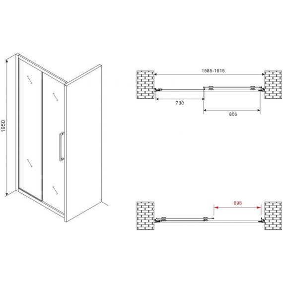 Душевая дверь Abber Schwarzer Diamant 160 см AG30160BMH, чёрный/матовое - фото 5