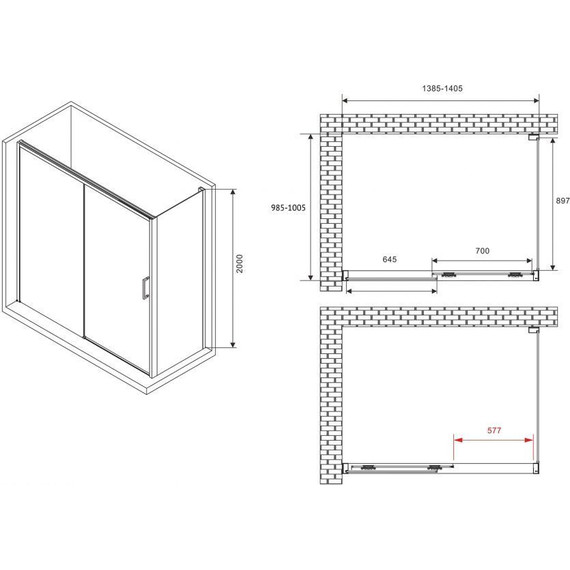Душевое ограждение Abber Komfort 140х100 см AG93140B-S102B (стекло 8 мм) чёрный/прозрачное - фото 3