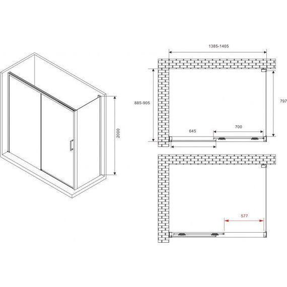Душевое ограждение Abber Komfort 140х90 см AG93140-S92 (стекло 8 мм) хром/прозрачное - фото 3