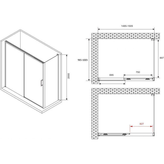 Душевое ограждение Abber Komfort 150х100 см AG93150-S102 (стекло 8 мм) хром/прозрачное - фото 3