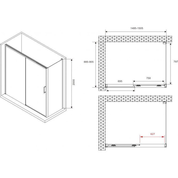 Душевое ограждение Abber Komfort 150х90 см AG93150-S92 (стекло 8 мм) хром/прозрачное - фото 3