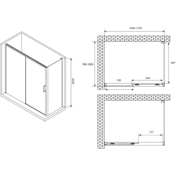 Душевое ограждение Abber Komfort 170х100 см AG93170-S102 (стекло 8 мм) хром/прозрачное - фото 3
