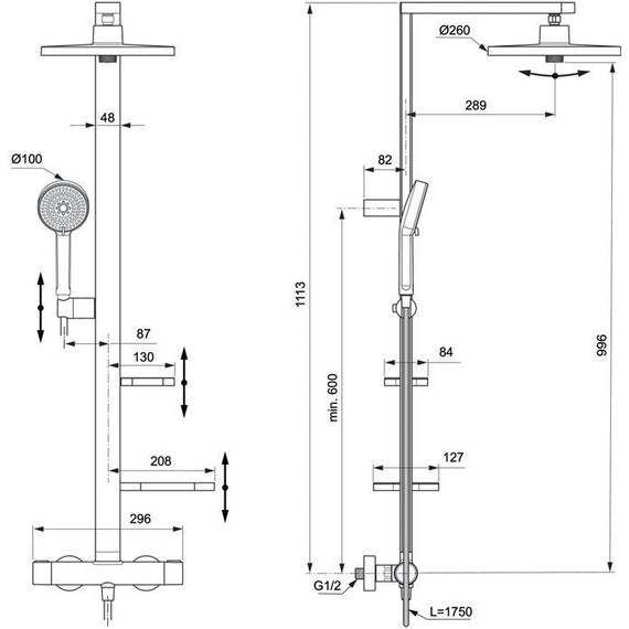 Душевая стойка с термостатом Ideal Standard ALU+ IS BD583XG - фото 3