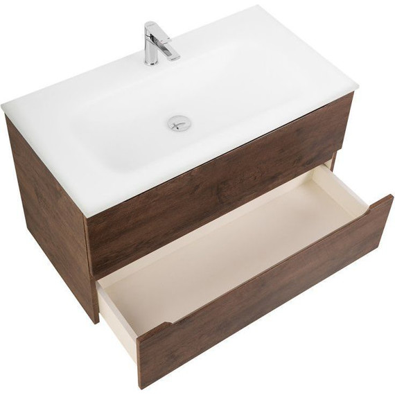 Тумба подвесная с раковиной BelBagno 100 см ETNA-1000-2C-SO-RW-P (раковина LOV-1000-LVB) Rovere Moro, Цвет фасада: Rovere Moro - фото 