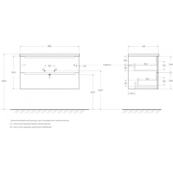 Тумба подвесная с раковиной BelBagno 90 см ETNA-900-2C-SO-BL-P (раковина LOV-900-LVB) Bianco Lucido, Цвет фасада: Bianco Lucido - фото 4