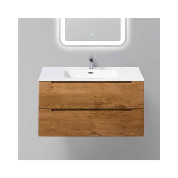 Тумба подвесная с раковиной BelBagno 90 см ETNA-900-2C-SO-RN-P (раковина LOV-900-LVB) Rovere Nature, Цвет фасада: Rovere Nature - фото 