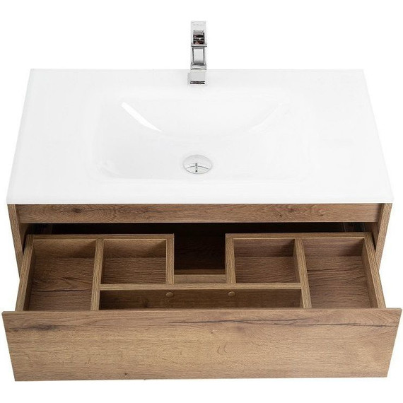 Тумба подвесная с раковиной BelBagno 80 см KRAFT-800-2C-SO-RT (раковина LOV-800-LVB) Rovere Tabacco - фото 4