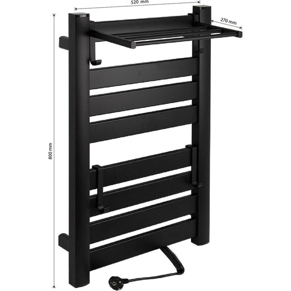 Полотенцесушитель электрический Brimix П8 с полкой 500x800 мм 08183B, чёрный - фото 5