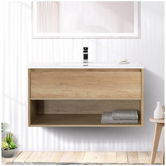 Тумба подвесная с раковиной BelBagno 100 см KRAFT-1000-1C-SO-RNN (раковина LOV-1000-LVB) Rovere Nebrasca Nature - фото 
