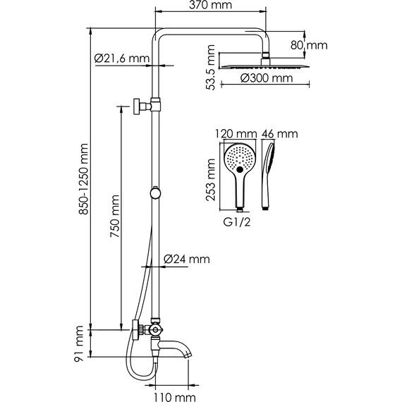 Душевая стойка с термостатом WasserKraft A288.160.078.BM Thermo, черный - фото 3